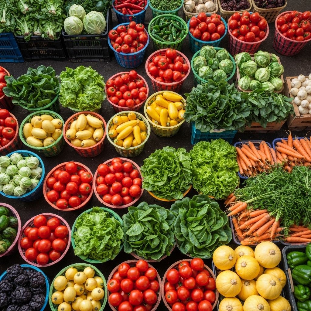 Fresh vegetables and produce at market